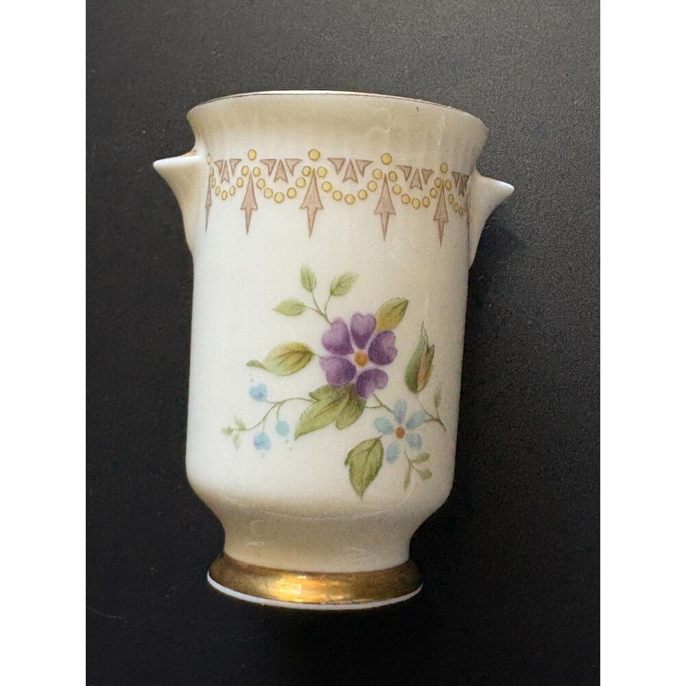 Minton Flower Bud Vase w/ Gold Trim Fine Bone China England White Floral 2"